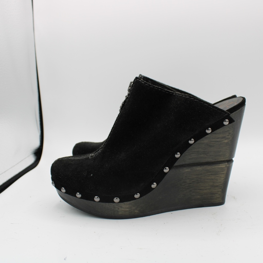 DVF Diane Von Furstenberg Black Suede Mules Wedges - Picture 5 of 8